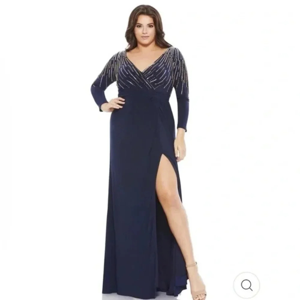 NWT Ieena for Mac Duggal Crystal Encrusted Jersey Gown Size 4